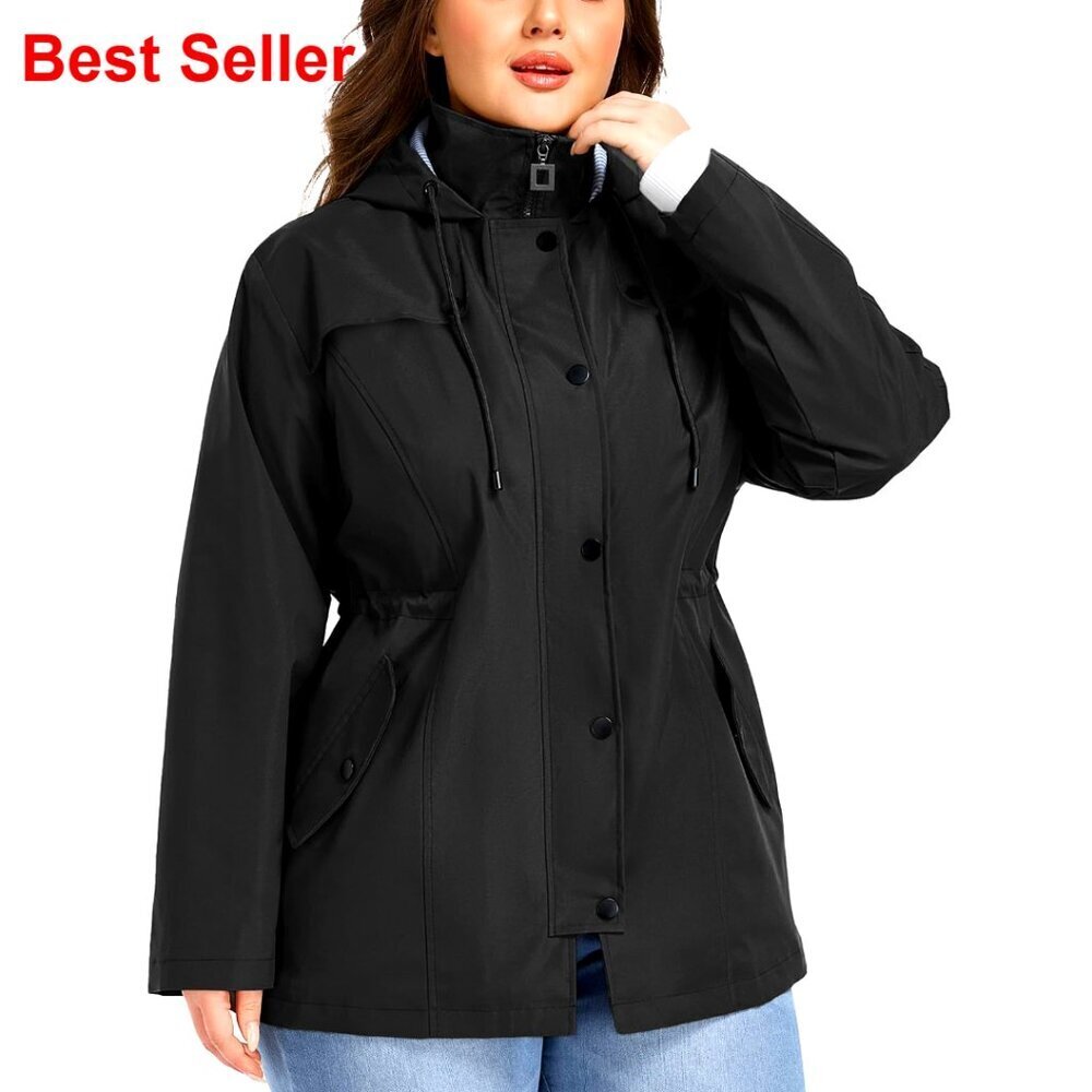 Plus Size Waterproof Rain Jacket with Hood Lightweight Windbreaker
